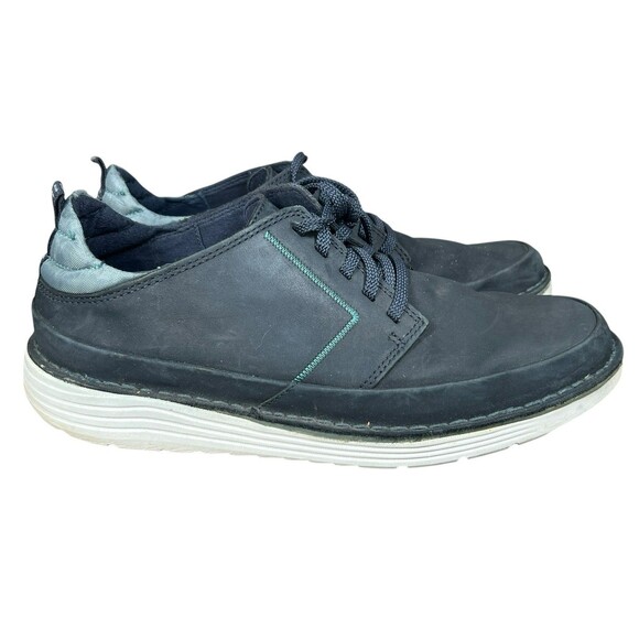 Clarks Men's Brahnz Low Oxford Size 10.5M Navy Nubuck OrthoLite footbed Leather‎ - Picture 1 of 8